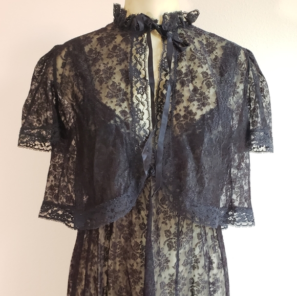 VTG Black Lace Slip Dress w/ Matching Cardigan - Picture 7 of 10